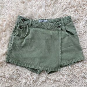 ZARA DENIM SKORT SHORT with pockets khaki green size L